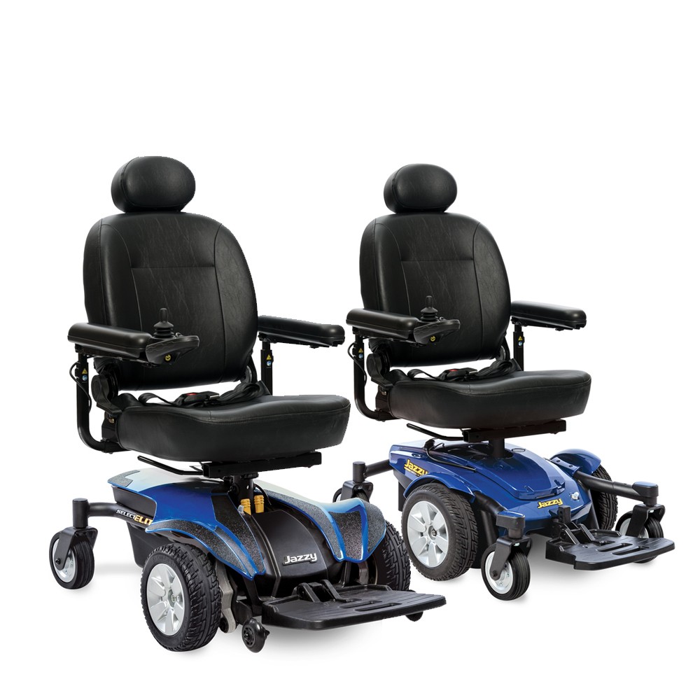 Two Blue Captain Seat Electric Wheelchairs for Rental