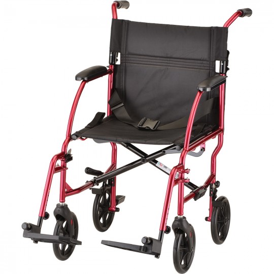 Red Nova 18" Ultra Lightweight Transport Wheelchair with 4 wheels and 2 footrests