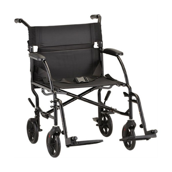 Black Nova 18" Ultra Lightweight Transport Wheelchair with 4 wheels and 2 footrests