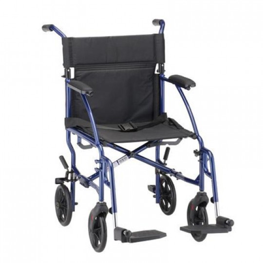 Blue Nova 18" Ultra Lightweight Transport Wheelchair with 4 wheels and 2 footrests