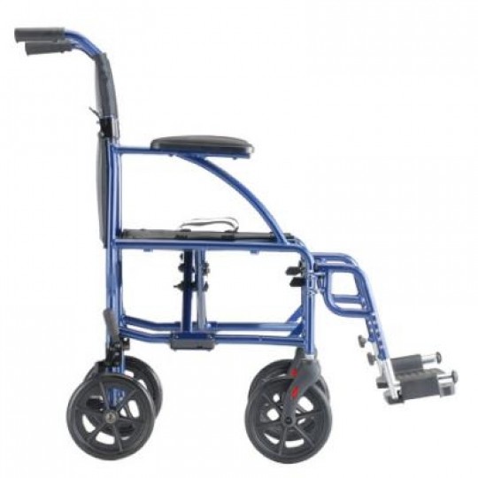 Blue Nova 18" Ultra Lightweight Transport Wheelchair with 4 wheels and 2 footrests