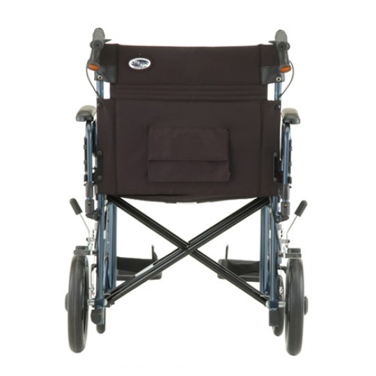 Back view of Blue Nova 22" Heavy Duty Transport Chair with 12" Rear Wheels