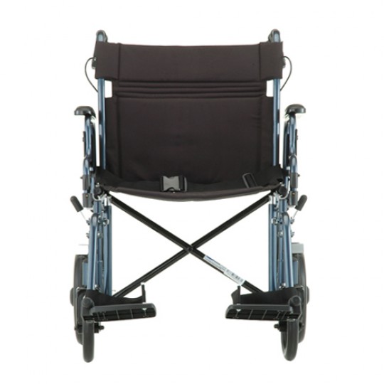 Front View of Blue Nova 22" Heavy Duty Transport Chair with 12" Rear Wheels