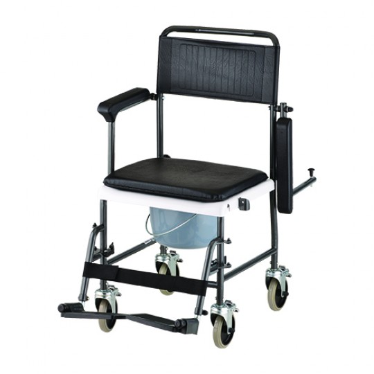 Front View of Black Transport Chair Commode