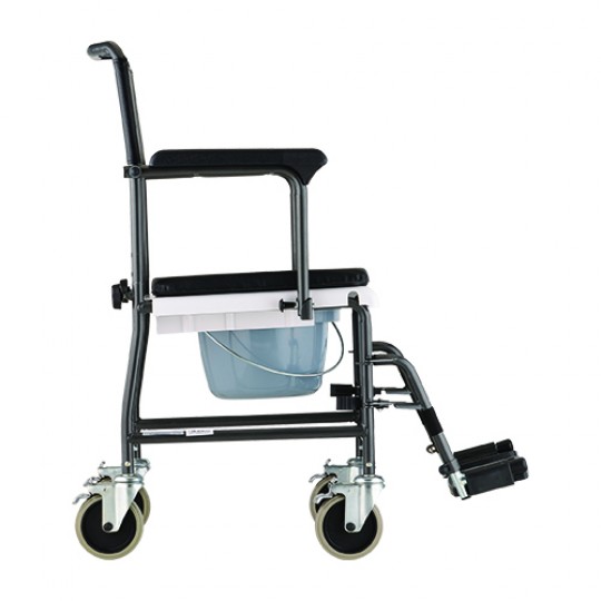 Side View of Black Transport Chair Commode